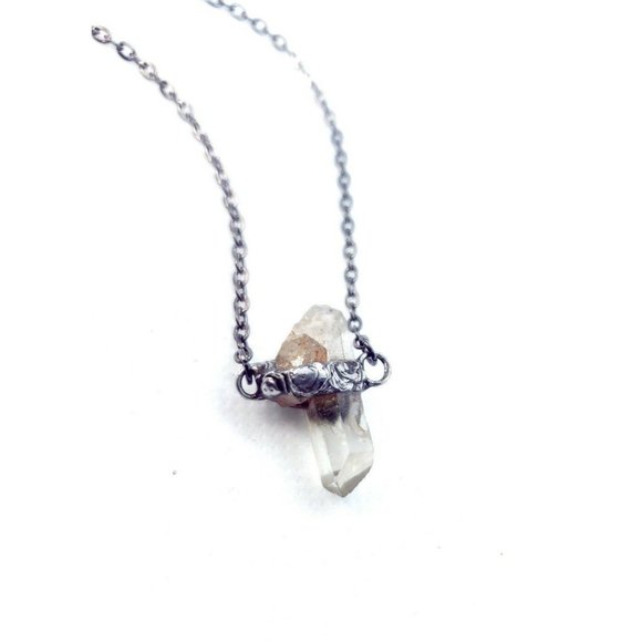 Raw quartz crystal necklace handmade gothic metalwork jewelry men's minimal - Picture 3 of 11